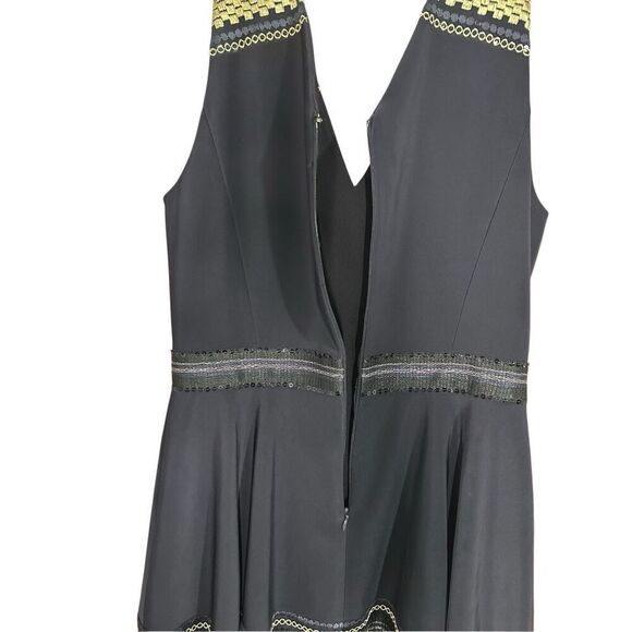 Tahari Arthur S Levine Navy V-Neck A-Line Sleeveless Dress Sz 8 Sequin Embroider - Picture 3 of 12